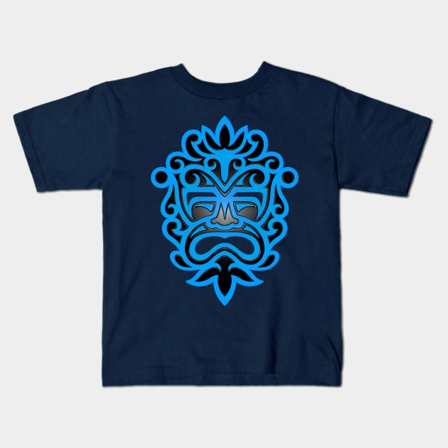 Stylish Blue and Black Mayan Mask Kids T-Shirt by jeffbartels